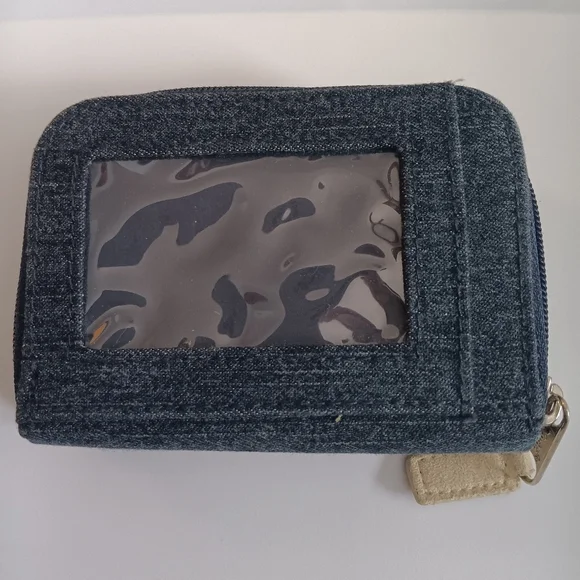 Mudd Y2K Denim Floral Butterfly Embroidered Blue Zip Around Wallet Purse - Picture 2 of 7